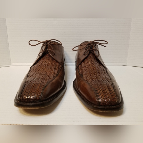 Paul Fredrick Mens Italian Leather Woven Oxford/Derby - Picture 3 of 8
